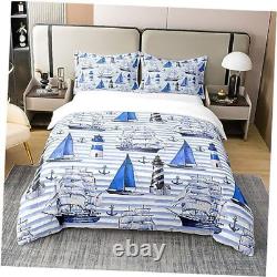 100% Cotton Vintage Ocean Sailboat Comforter Cover Size Anchor King Multi 27