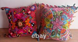 2 Peruvian Ayacucho cushions embroidered in wool