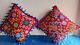 2 Peruvian Multicolored Cushions Woven In Sheep's Wool Hand Embroidered Ayacucho