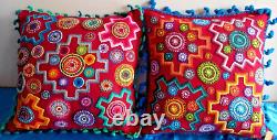 2 Peruvian multicolored cushions woven in sheep's wool hand embroidered Ayacucho