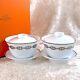 2 Sets X Hermes Tea Cup Saucer With Top Cover Lid Chaine D'ancre Platinum Withbox
