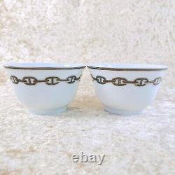 2 Sets x Hermes Tea Cup Saucer with Top Cover Lid CHAINE D'ANCRE PLATINUM withBox