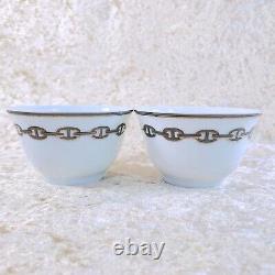 2 Sets x Hermes Tea Cup Saucer with Top Cover Lid CHAINE D'ANCRE PLATINUM withBox