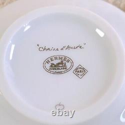 2 Sets x Hermes Tea Cup Saucer with Top Cover Lid CHAINE D'ANCRE PLATINUM withBox