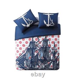 3-Pc Thomas Paul Nautical Queen Comforter Set Ship Red Blue Cape Cod Coastal
