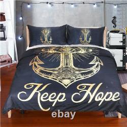 3 Pcs Golden Anchor Duvet Cover Set With Pillowcase Retro Bedding Set King Size