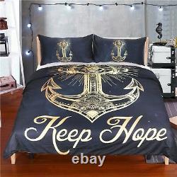 3D Golden Anchor 4 Bed Pillowcases Quilt Duvet Cover Set Single Queen King AU