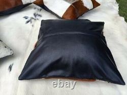 4 X Genuine Cowhide Patchwork Cushion Cover Leather Hairy Cow Hide Skin 16 x 16