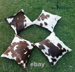 4 X Real Fur Cowhide Leather Pillow Patchwork Cushion Covers Cow Rugs 16 x 16