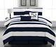 7 Pcs Microfiber Nautical Comforter Set Navy Blue Striped Twin Full Queen King