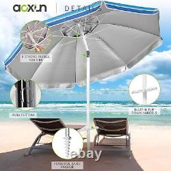 7ft Heavy Duty High Wind Beach Umbrella Parasols, sand anchor & Tilt Sun Shelter
