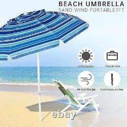 7ft Heavy Duty High Wind Beach Umbrella Parasols, sand anchor & Tilt Sun Shelter