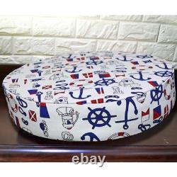 AL262r Royal Blue Black White Anchor Cotton Canvas 3D Round Seat Cushion Cover