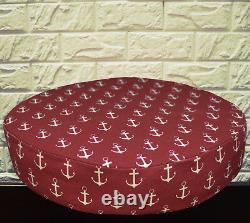 AL264r Pale Beige on Dark Red Anchor Cotton Canvas 3D Round Seat Cushion Cover