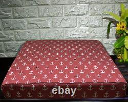 AL264t Dark Red Beige Anchor Cotton Canvas 3D Box Seat Cushion Cover Custom Size