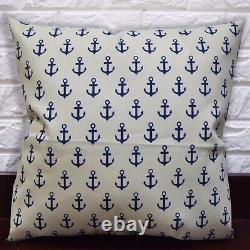 AL266a Dp. Blue Beige Anchor Cotton Canvas Cushion Cover/Pillow Case Custom Size