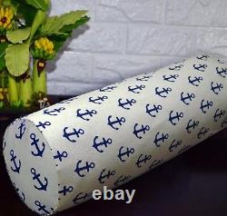 AL266g Dp Blue Beige Anchor Cotton Canvas Yoga Bolster Cushion Cover Custom Size