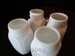 ANCHOR HOCKING Glass range stovetop set 4 Shakers ribbed 1930s 5¼T NOS