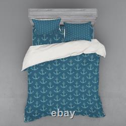 Ambesonne Anchor Nautical Bedding Set Duvet Cover Sham Fitted Sheet in 3 Sizes
