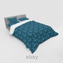 Ambesonne Anchor Nautical Bedding Set Duvet Cover Sham Fitted Sheet in 3 Sizes