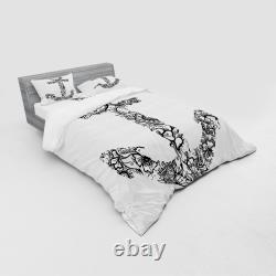 Ambesonne Black White Art Bedding Set Duvet Cover Sham Fitted Sheet in 3 Sizes