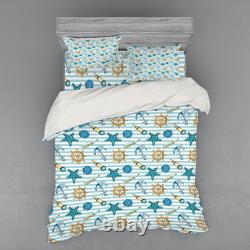Ambesonne Nautical Pattern Bedding Set Duvet Cover Sham Fitted Sheet in 3 Sizes