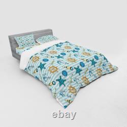 Ambesonne Nautical Pattern Bedding Set Duvet Cover Sham Fitted Sheet in 3 Sizes