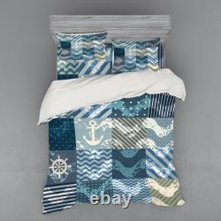 Ambesonne Nautical Theme Bedding Set Duvet Cover Sham Fitted Sheet in 3 Sizes