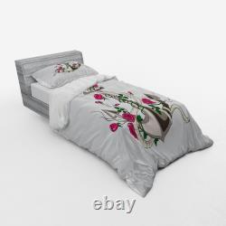 Ambesonne Rose Bedding Set Duvet Cover Sham Fitted Sheet in 3 Sizes