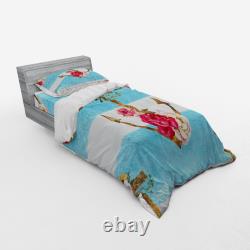 Ambesonne Shabby Flora Art Bedding Set Duvet Cover Sham Fitted Sheet in 3 Sizes
