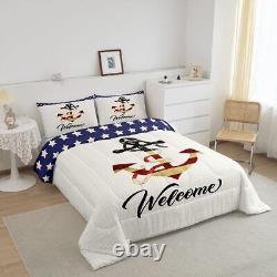 American Flag Anchor Bedding Set King Size, Nautical Adventure Comforter for K