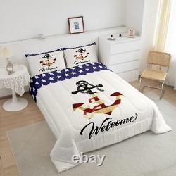 American Flag Anchor Bedding Set King Size, Nautical Adventure Comforter for K