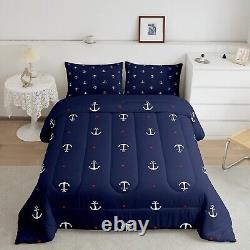 Anchor Comforter Set Full, Nautical Themed Bedding Set 3pcs for Kids Teens Boy