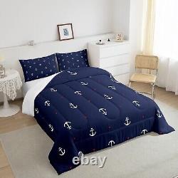 Anchor Comforter Set Full, Nautical Themed Bedding Set 3pcs for Kids Teens Boy