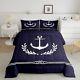 Anchor Comforter Set Full Size, White Geometric Abstract Rope Palm Leaf Beddin