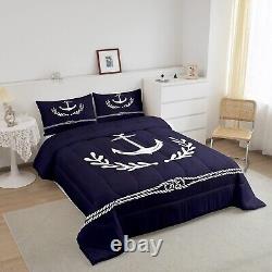 Anchor Comforter Set Full Size, White Geometric Abstract Rope Palm Leaf Beddin