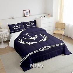 Anchor Comforter Set Full Size, White Geometric Abstract Rope Palm Leaf Beddin