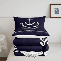 Anchor Comforter Set Full Size, White Geometric Abstract Rope Palm Leaf Beddin