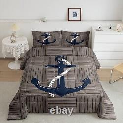 Anchor Comforter Set Queen Size, Wooden Plank Geometric Lattice Patchwork Bedd