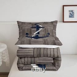 Anchor Comforter Set Queen Size, Wooden Plank Geometric Lattice Patchwork Bedd