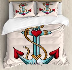 Anchor Duvet Cover Set Nautical Rope and Hearts