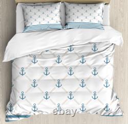 Anchor Duvet Cover Set with Pillow Shams Abstract Stripes Chain Print