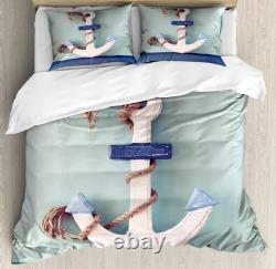 Anchor Duvet Cover Set with Pillow Shams Anchor and Rope Motif Print