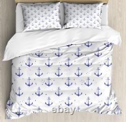 Anchor Duvet Cover Set with Pillow Shams Aquarelle Marine Symbols Print