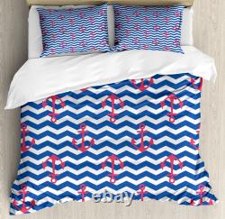 Anchor Duvet Cover Set with Pillow Shams Geometric Coastal Design Print