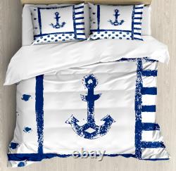 Anchor Duvet Cover Set with Pillow Shams Grunge Boat Navy Theme Print