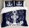 Anchor Duvet Cover Set With Pillow Shams Hand Drawn Hipster Label Print