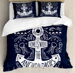 Anchor Duvet Cover Set with Pillow Shams Hand Drawn Hipster Label Print