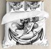 Anchor Duvet Cover Set With Pillow Shams Long Haired Siren Design Print