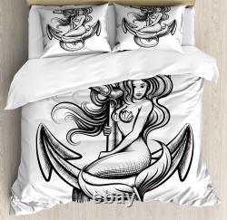 Anchor Duvet Cover Set with Pillow Shams Long Haired Siren Design Print